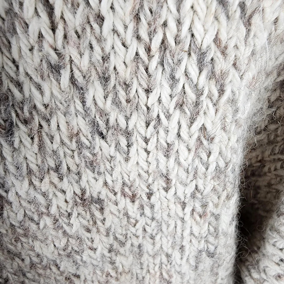 Vintage Wool  Blend Shawl Collar Grampa Cardigan Cream Brown Heather Size Large - Picture 8 of 13